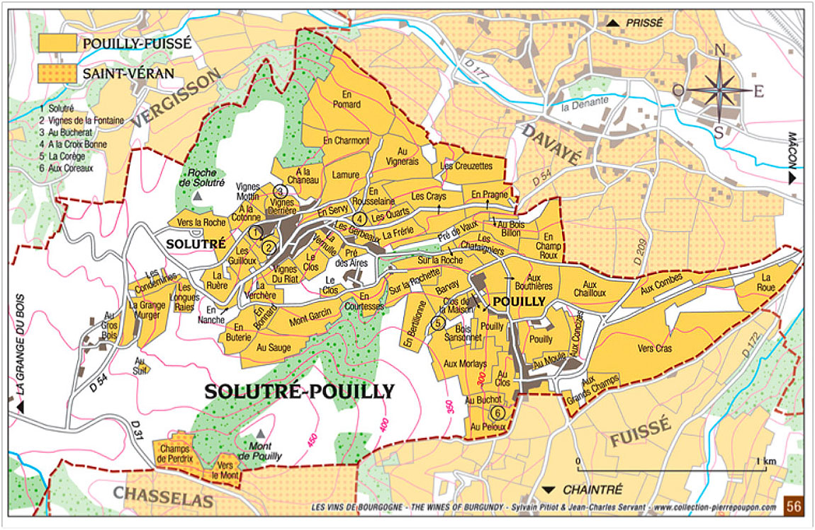 Carte des climats de Pouilly-Fuissé dans le village de Solutré-Pouilly